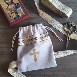 Handmade Linen Prosphora Antidoron Bag Pouch Orthodox Christian Church Bag