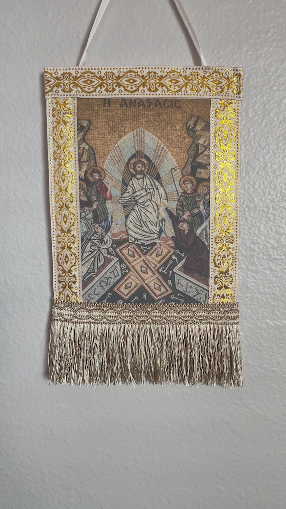 Orthodox Christian Icon Banner Resurrection Wall Hanging Tapestry