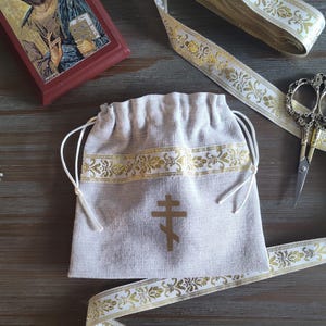 Handmade Linen Prosphora Antidoron Bag Pouch Orthodox Christian Church Bag
