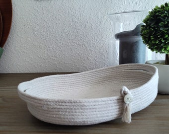 Handmade Oval White Cotton Basket