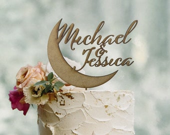 Moon Bride and Groom Wedding Personalized Cake Topper, Wedding Couple Gift Cake Decor, Anniversary Gift, Cake Topper for Wedding decoration