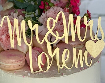 Wedding Cake Topper, Custom Gold Mr & Mrs Rustic - Personalize your own Cake Topper - Cake Topper for Wedding, Shipping From Miami