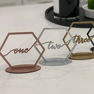 Table Numbers, Wedding Table Numbers, Hexagon Table Numbers, Rustic Wedding Decoration, Gold, Silver, Rose Gold Table Setting