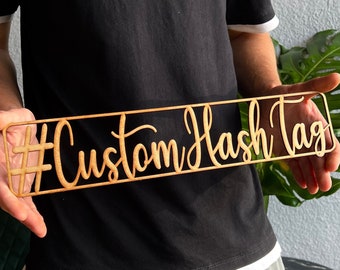 HashTag de signo de madera de boda personalizado, signo de hashtag de corte láser de madera personalizado, signo de hashtag de decoración de fiesta rústica de boda y evento / 5 tamaños