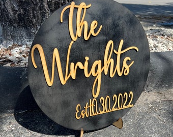 Family Name Wedding Welcome sign, Round Wood 3D Wedding Sign, Mr&Mrs Sign, Personalized Round Family Name Stand Sign,Wedding Wall Decoration