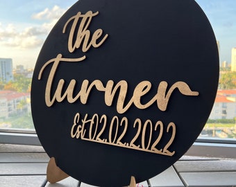 Round Wedding Sign, Wood 3D Wedding Sign, Mr&Mrs Sign, Wedding Gift Sign, Personalized Round Family Name Wall Sign, Wedding Wall Decoration