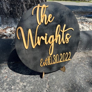 Family Name Wedding Welcome sign, Round Wood 3D Wedding Sign, Mr&Mrs Sign, Personalized Round Family Name Stand Sign,Wedding Wall Decoration