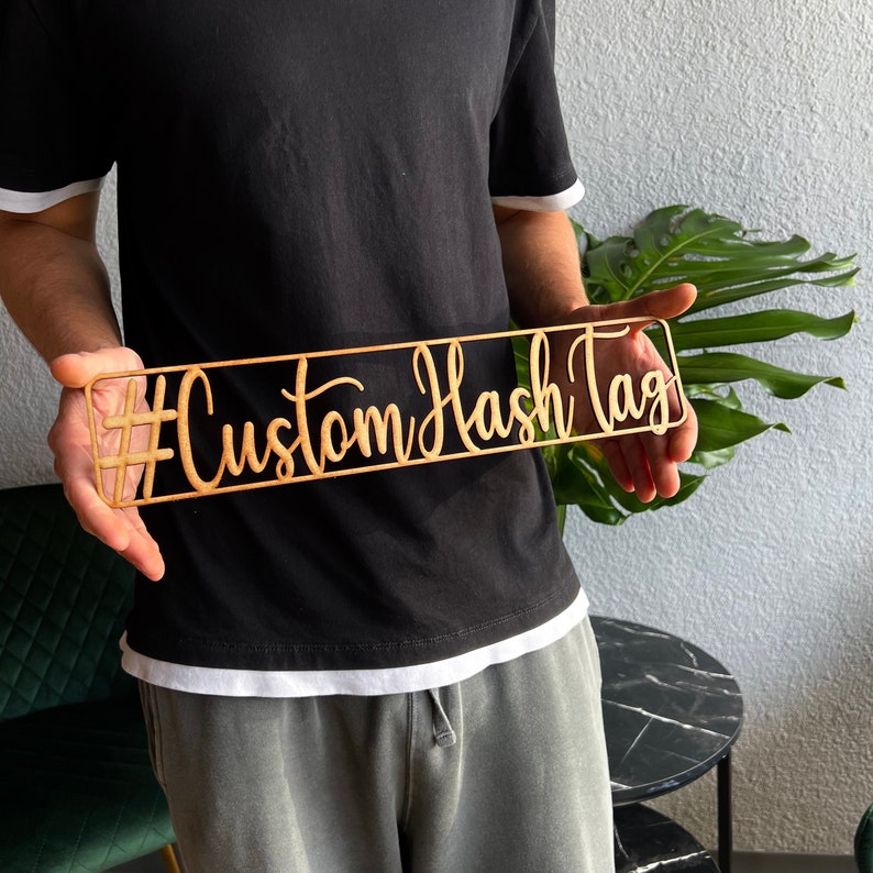 Custom Wedding Wood Sign HashTag, Personalized Wooden Laser Cut Hashtag sign, Wedding & Event Rustic Party Decoration Hashtag sign 5 sizes image 1