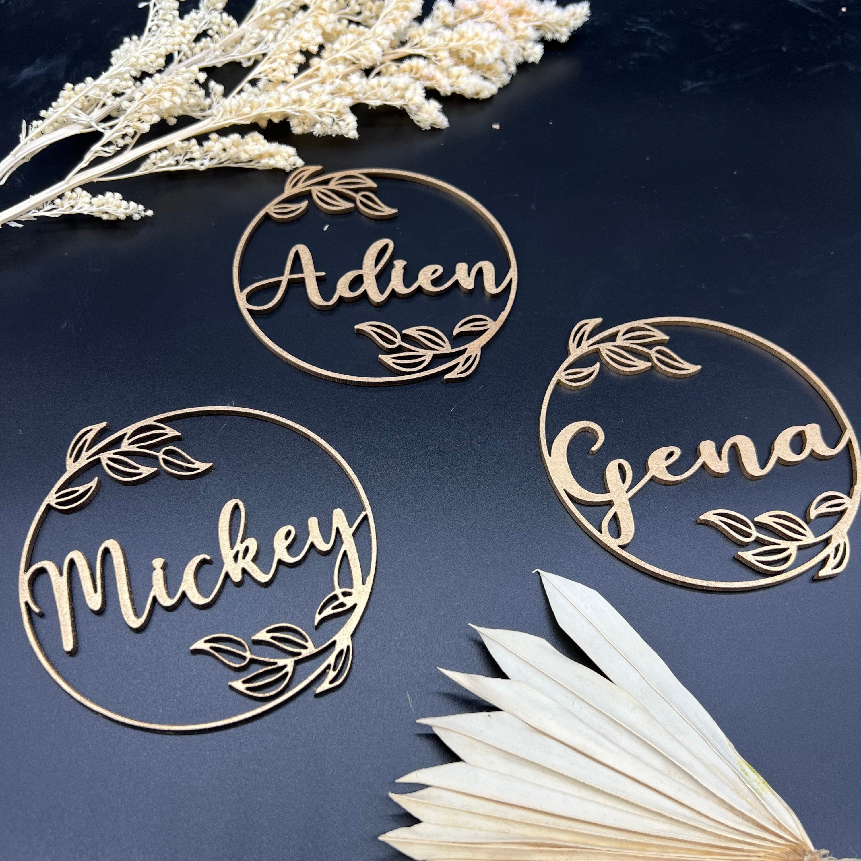 Birthday Floral Name Tags, Wedding Wooden Table Setting Name Signs ...