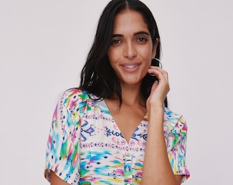 Ikat Printed Dress Multi Color