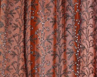 Rust Sequin Embroidered Curtain Panel, Rayon with Cotton Lining
