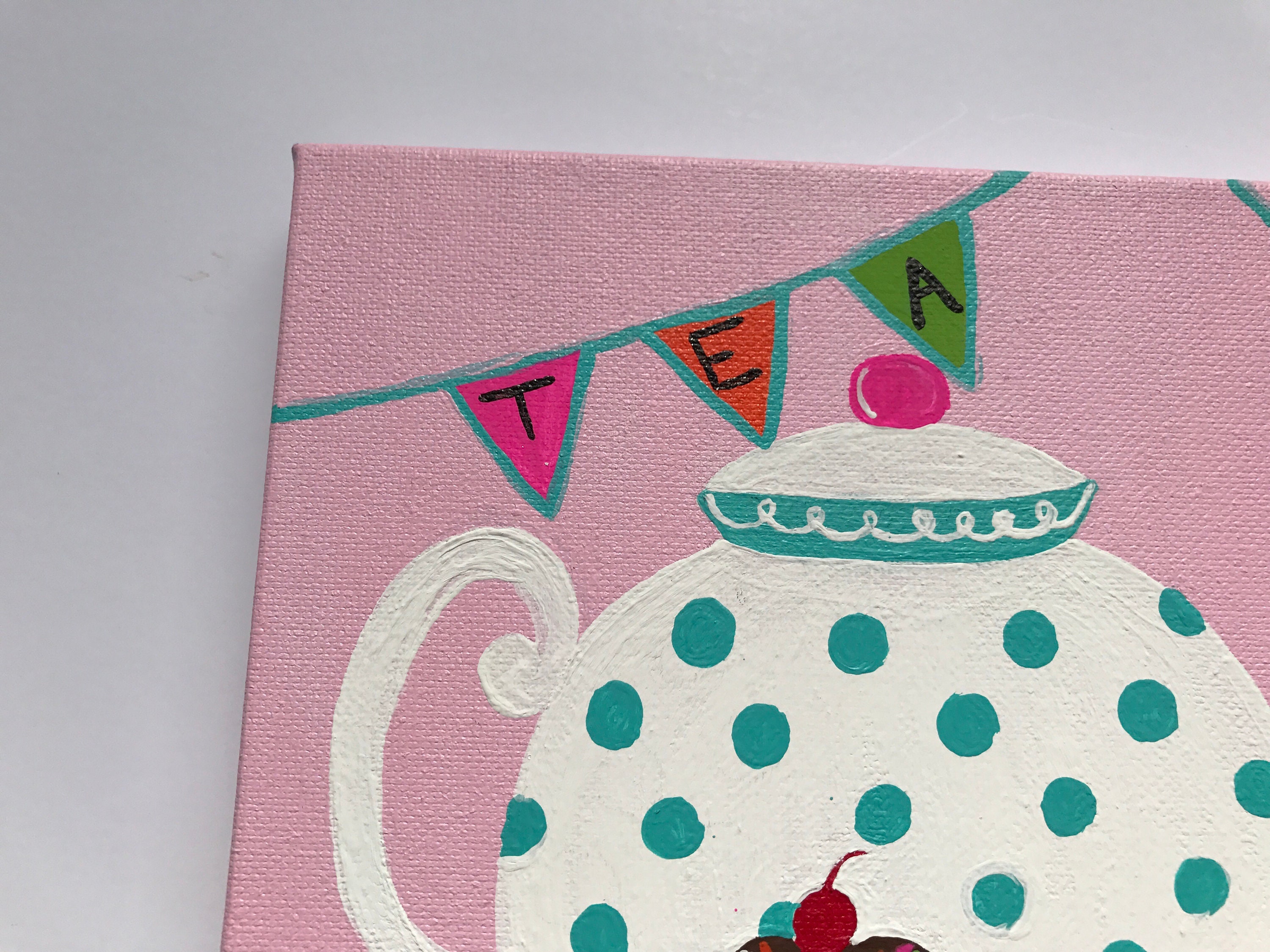 Tea Pot Painting Tea Time Painting Tea Party Painting Pink Etsy UK