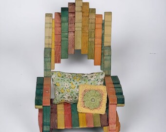 Wooden Dollhouse Chair, Colorful Dollhouse Furniture, Ladder Back and Rocking Chair, Miniature Wood Furniture