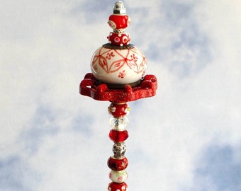 18” Unique Whimsical Beaded Garden Wands with Colorful Knobs & Hose Valves – Glass Beaded Fairy Wands – Cool Plant Stakes