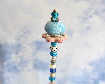 18” Unique Whimsical Beaded Garden Wands with Colorful Knobs & Hose Valves – Glass Beaded Fairy Wands – Cool Plant Stakes