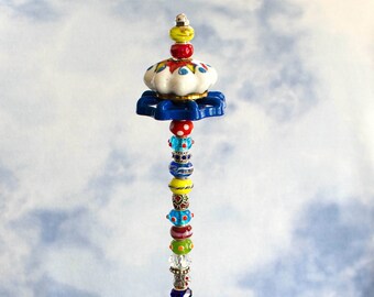 18” Unique Whimsical Beaded Garden Wands with Colorful Knobs & Hose Valves – Glass Beaded Fairy Wands – Cool Plant Stakes