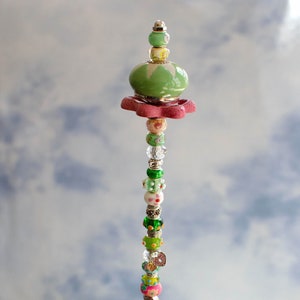18” Unique Whimsical Beaded Garden Wands with Colorful Knobs & Hose Valves – Glass Beaded Fairy Wands – Cool Plant Stakes