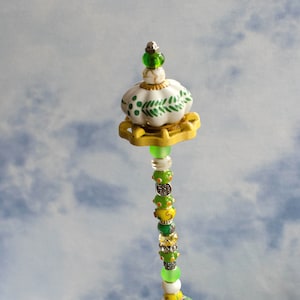 18” Unique Whimsical Beaded Garden Wands with Colorful Knobs & Hose Valves – Glass Beaded Fairy Wands – Cool Plant Stakes