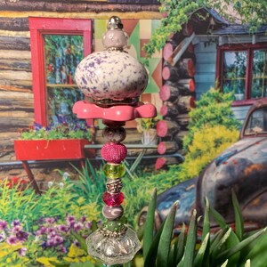 11-12&quot; Unique Whimsical Beaded Wand with Knob Top/Colorful Knobs & Hose Valves – Landscape / Garden / Plant Stakes – Metal Garden Wands