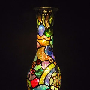 Handmade Colorful Stained Glass Night Lights w/ Fairy Lights Inside, Decorative Tiffany Style Mosaic Table Lamp Shade, Bedside Table Decor image 7