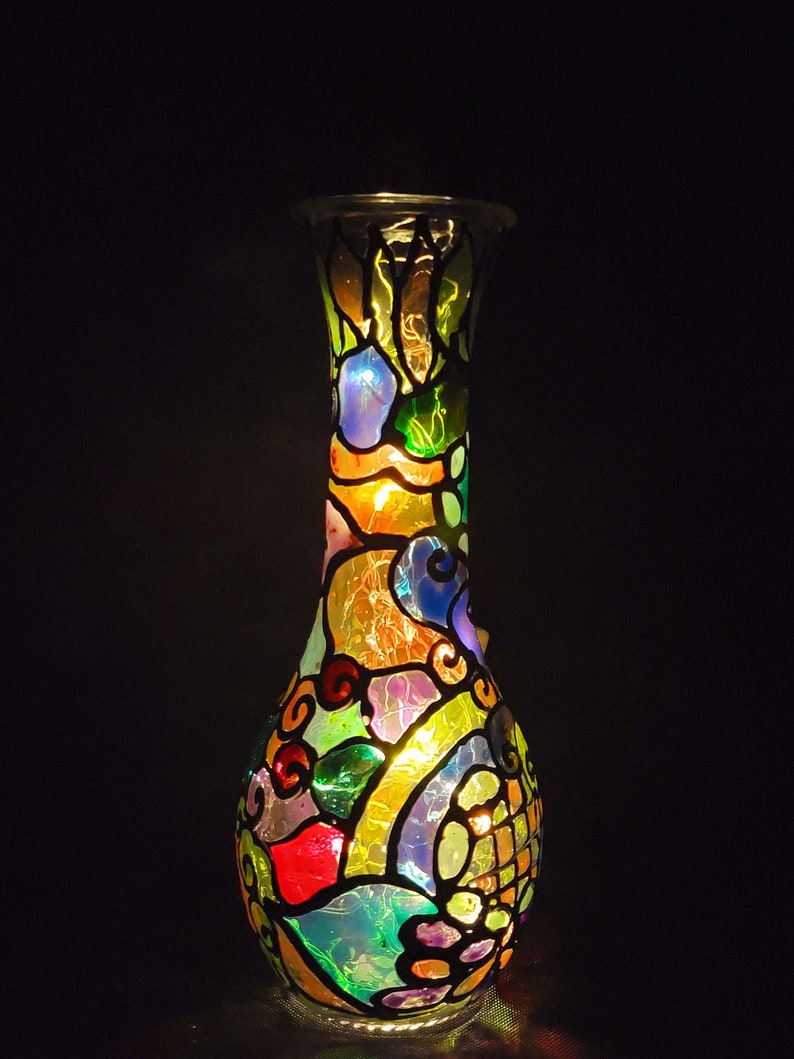 Handmade Colorful Stained Glass Night Lights w/ Fairy Lights Inside, Decorative Tiffany Style Mosaic Table Lamp Shade, Bedside Table Decor image 7