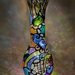 Handmade Colorful Stained Glass Night Lights w/ Fairy Lights Inside, Decorative Tiffany Style Mosaic Table Lamp Shade, Bedside Table Decor image 8