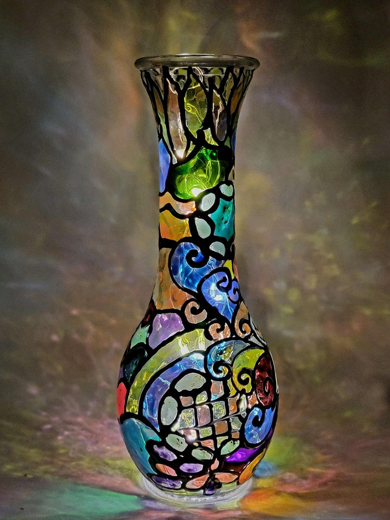 Handmade Colorful Stained Glass Night Lights w/ Fairy Lights Inside, Decorative Tiffany Style Mosaic Table Lamp Shade, Bedside Table Decor image 8