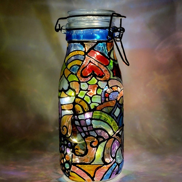 Handmade Colorful Stained Glass Night Lights w/ Fairy Lights Inside, Decorative Tiffany Style Mosaic Table Lamp Shade, Bedside Table  Decor