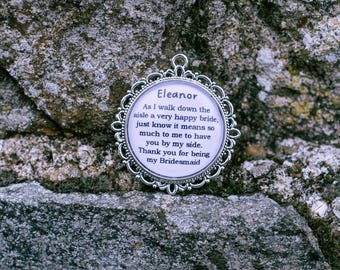 Personalised Bridesmaid Pendant | Thank You Wedding Bouquet Charm | Custom Bridal Party Keepsake For Maid of Honour or Junior Bridesmaid.