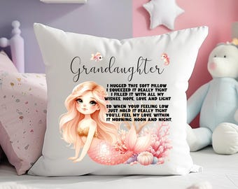 Personalised Grandaughter Cushion Cover | Children's Mermaid Birthday Gift | Girls Hug Cushion Cover | Mermaid Christmas Gift For Daughter