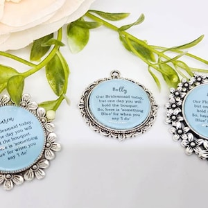 Personalised Something Blue Bridesmaid Bouquet Charm Gift - Proposal Box Keepsake - Maid of Honour Flowergirl Pendant - Bridal Party Idea