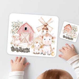 Farmyard Animal Placemat & Coaster | Children&#39;s Matching Dinnerware Gift Set | Boys Farm Animal Birthday Gift | Personalised Christmas Gift