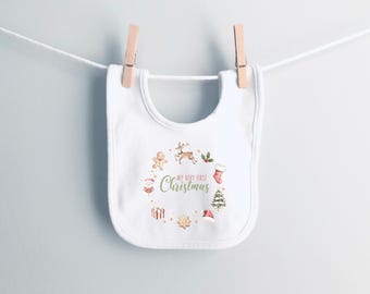 Babies First Christmas Gift | Personalised 1st Christmas Keepsake | Children's Christmas Gifts | Babys First Christmas Bib | Stocking Filler