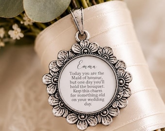 Personalised Wedding Bouquet Charm | Something Old Pendant | Bridal Party Gifts For Bridesmaid, Maid Of Honour Or Flower Girl.