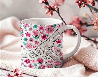 Hold Our Hands 3D Inflated Effect Mug | Mothers Day Gift For Her | Personalised Mug Birthday Gift | Christmas Gift for Mum, Grandmother, Mom