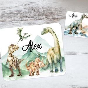 Dinosaur Placemat & Coaster Gift Set | Boys Personalised Dinner Set | Children&#39;s Dinosaur Birthday Gift | Kids Dino Christmas Gift For Boys