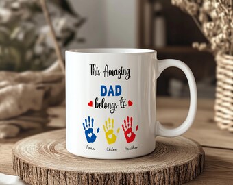 This Dad belongs too mug gift set | Personalised mug & coaster Fathers Day gift | First Father's Day gift for Grandad | Daddy birthday gift