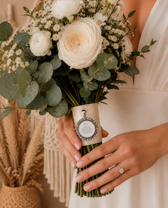 Personalized Wedding Bouquet Charm | Bridal Party Gifts For Her | Custom Bridesmaid Flower Pendant | Maid Of Honour Keepsake Memory Charm