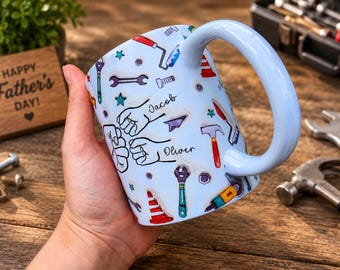 Fathers Day mug & coaster gift for him | Fist bump 3D effect mug | Personalised mug and coaster giftset for Dad | Grandad birthday gift idea