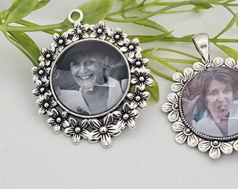 Wedding Bouquet Photo Charm | Silver Plated Flower Keepsake