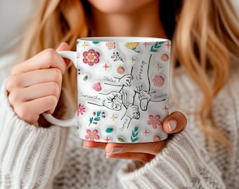 Hold Our Hands 3D Inflated Effect Mug | Mothers Day Gift For Her | Personalised Mug Birthday Gift | Christmas Gift for Mum, Grandmother, Mom