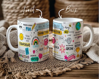 Personalised thank you teacher mug | Thankyou teacher affirmations mug & coaster gift set | Personalised school teacher end of term present