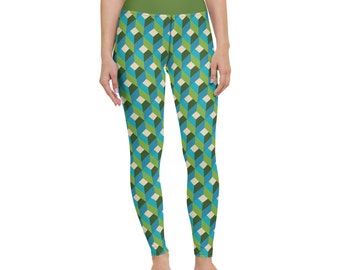 Retro, pattern print, green, blue, off white, for sportive, hip, and ,modern woman