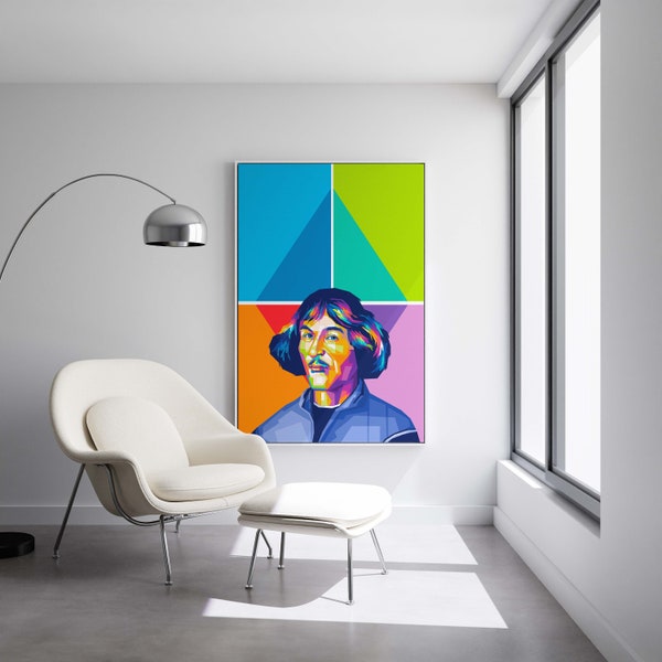 Nicolaus Copernicus - Father of Modern Astronomy - Ready to Hang Framed Pop Art, Large Canvas Wall Decor Art