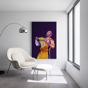 Kobe Bryant RIP - Screaming and Pulling Jersey - Ready to Hang Framed Pop Art, Large Canvas Wall Decor Art
