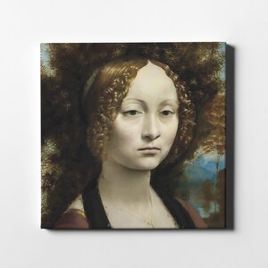 Impresión en lienzo "Ginevra de' Benci" de Leonardo da Vinci, un retrato clásico modernizado, decoración elegante para el hogar o la oficina, calidad premium