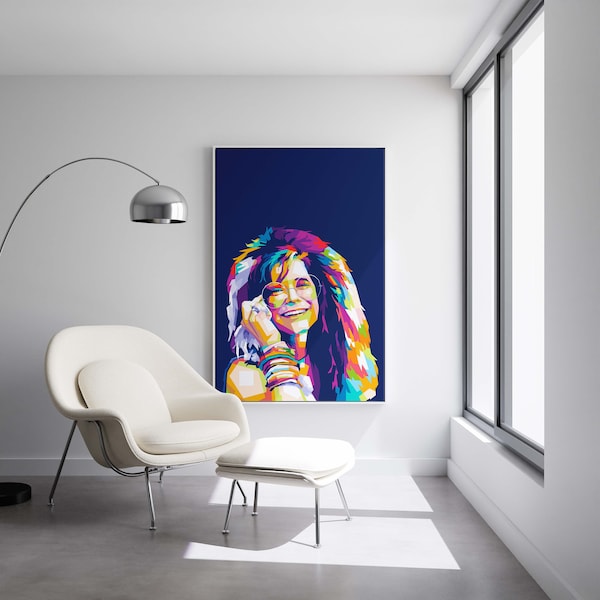 Janis Joplin Portrait Canvas Print, Colorful Wall Art Decor, Digital Art