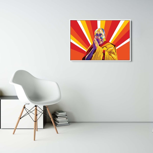 Dalai Lama  - Buddhist Teacher - Ready to Hang Framed Pop Art, Large Canvas Wall Decor Art