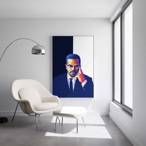 Malcolm X - Thinking - Ready to Hang Framed Pop Art, Large Canvas Wall Decor Art