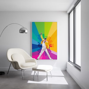 Freddie Mercury Canvas Print, Wembley Concert, Lead Vocalist of the Band Queen, Colorful Wall Decor